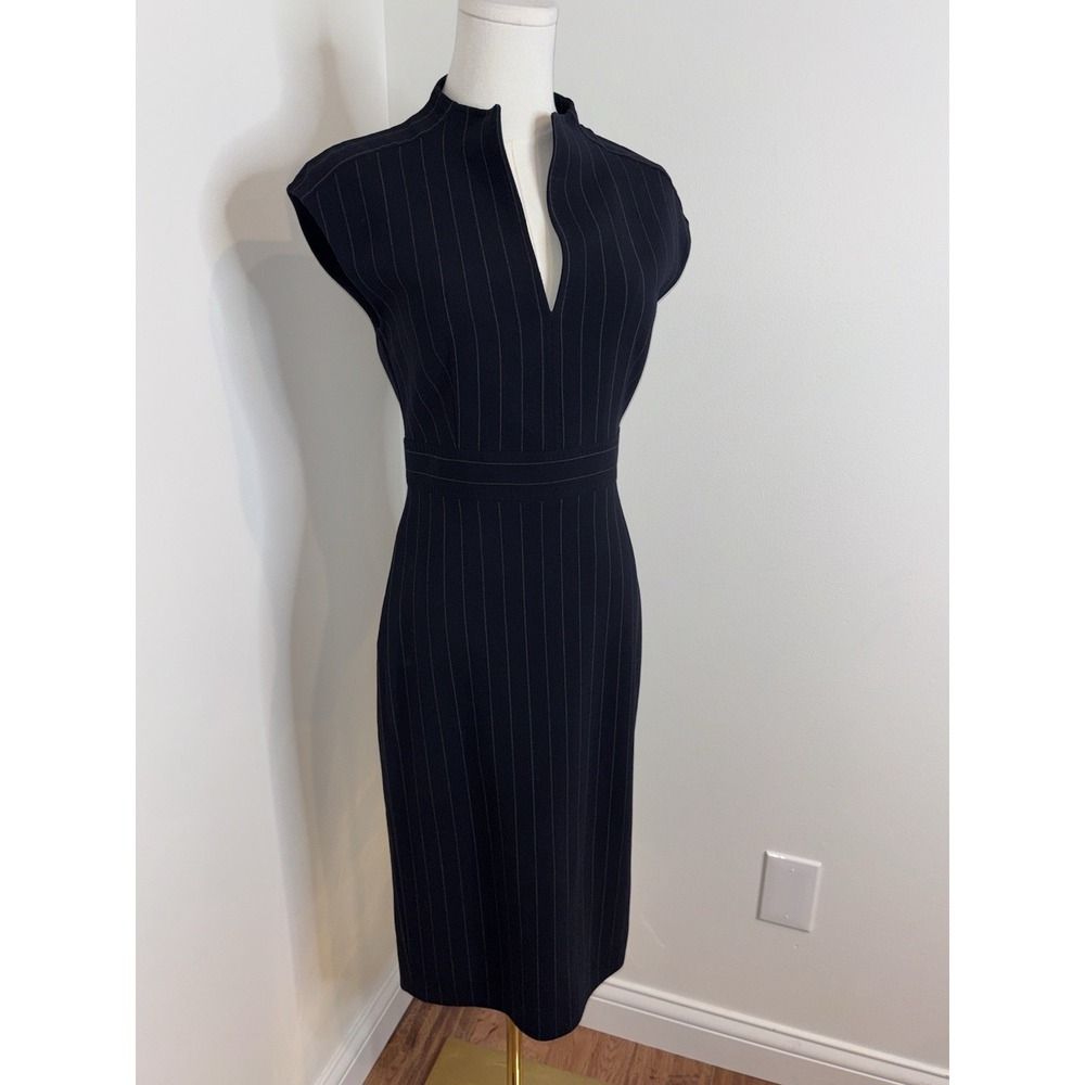 Max Mara Black Wool Pinstripe Sheath Dress Cap Sleeve Size 6 - Picture 6 of 14
